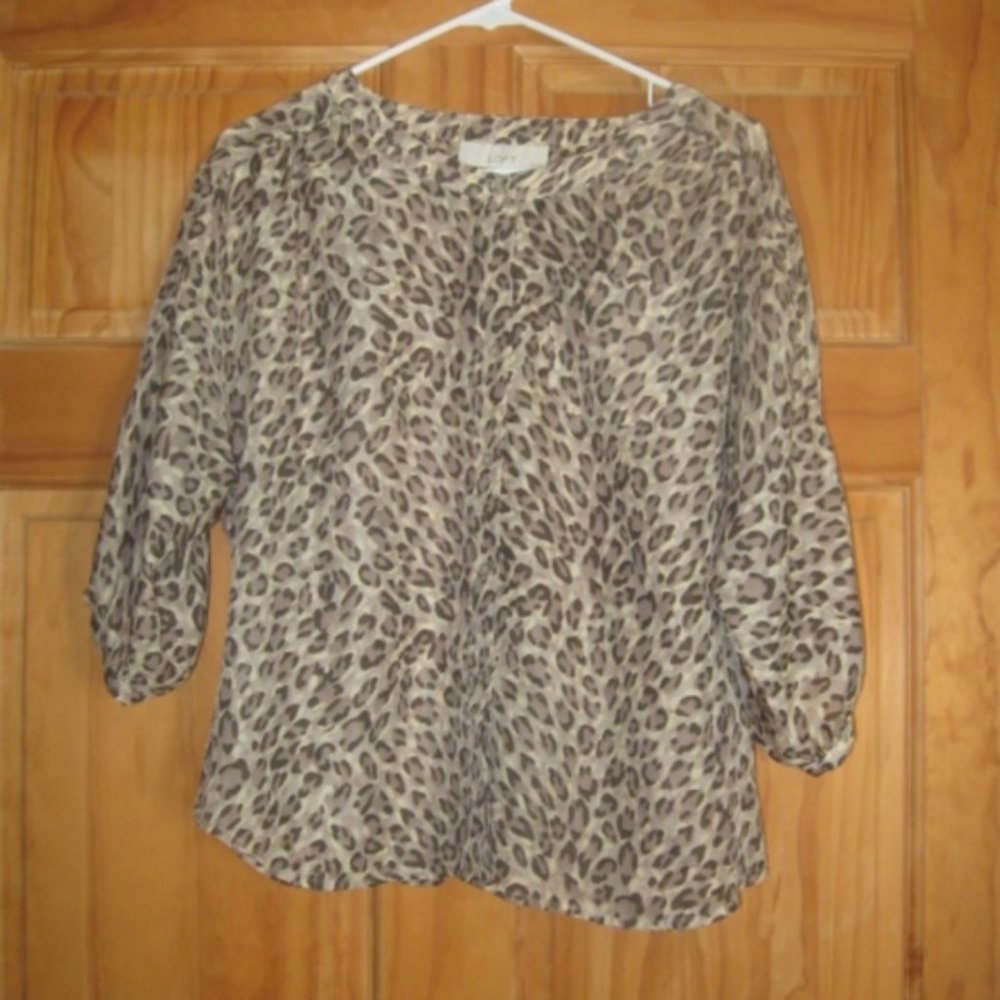 Ann Taylor LOFT Sheer 3/4 Sleeve Button Down Blouse